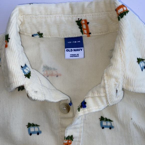 Old Navy Toddler Boy's Long-Sleeve White Corduroy Shirt 12-18 Months - Picture 2 of 5